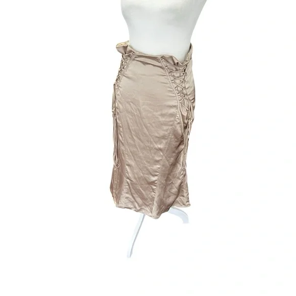 House of CB Sidonie Champagne Gold Lattice Satin Midi Skirt M - Picture 7 of 11